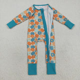LR2461 baby Halloween pumpkin zipper green blue romper