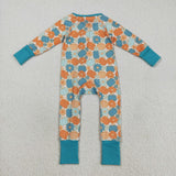 LR2461 baby Halloween pumpkin zipper green blue romper
