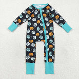 LR2465 baby Halloween pumpkin zipper black romper