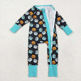 LR2465 baby Halloween pumpkin zipper black romper