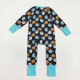 LR2465 baby Halloween pumpkin zipper black romper