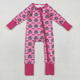 LR2467 baby girls checkered pumpkin zipper rose romper