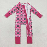 LR2467 baby girls checkered pumpkin zipper rose romper