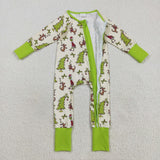 LR2481 baby girls Christmas deer tree zipper green romper