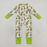 LR2481 baby girls Christmas deer tree zipper green romper