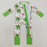 LR2482 baby girls Christmas red green bow zipper floral romper