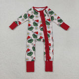 LR2489 baby boys Christmas flower zipper red floral romper