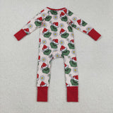 LR2489 baby boys Christmas flower zipper red floral romper