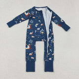 LR2504 baby girls Christmas EVE Jesus navy zipper romper