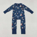 LR2504 baby girls Christmas EVE Jesus navy zipper romper