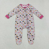 LR2506 baby girls Halloween ghost pink zipper romper