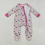LR2506 baby girls Halloween ghost pink zipper romper