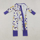 LR2513 baby girls Cheer bow purple floral zipper romper