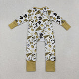 LR2515 baby girls Cheer bow yellow green floral zipper romper