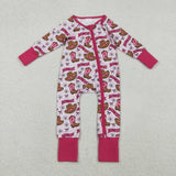 LR2516 baby girls Howdy boot rose zipper romper
