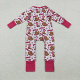 LR2516 baby girls Howdy boot rose zipper romper