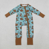 LR2517 baby boys Howdy boot blue brown zipper romper