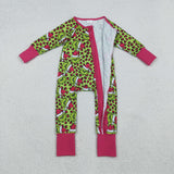 LR2520 baby girls green cartoon rose floral zipper romper