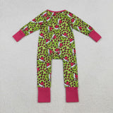 LR2520 baby girls green cartoon rose floral zipper romper