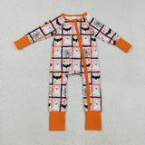 LR2539 baby boys Halloween bat ghost orange zipper romper