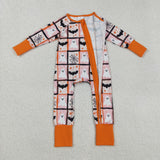 LR2539 baby boys Halloween bat ghost orange zipper romper