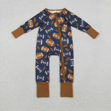 LR2543 baby boys football brown zipper romper