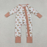 LR2545 baby girls duck bow floral zipper romper