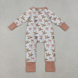 LR2545 baby girls duck bow floral zipper romper
