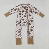 LR2548 baby girls rugby star brown zipper romper