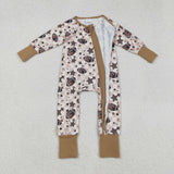 LR2548 baby girls rugby star brown zipper romper