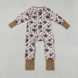 LR2548 baby girls rugby star brown zipper romper