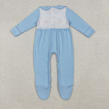 LR2562 baby boys embroidered pumpkin turkey blue romper
