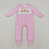 LR2563 baby girls pumpkin embroidered turkey pink romper