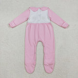LR2563 baby girls pumpkin embroidered turkey pink romper