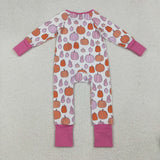 LR2566 baby girls Halloween pumpkin rose floral zipper romper