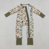 LR2578 baby boys Camogreen zipper romper