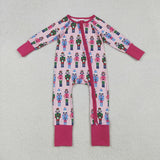 LR2598 baby girls Soldier rose zipper romper
