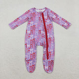 LR2610 baby girls purple bow zipper romper