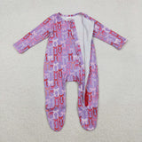 LR2610 baby girls purple bow zipper romper