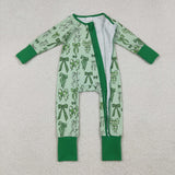 LR2654 baby girls green bow zip romper