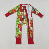 LR2658 baby girls Christmas green red zip romper