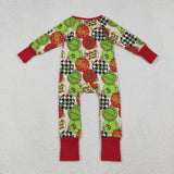 LR2658 baby girls Christmas green red zip romper