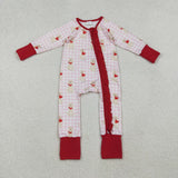 LR2681 baby girls Valentine's Day puppy checkered floral zip romper