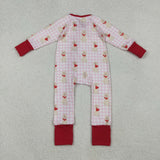 LR2681 baby girls Valentine's Day puppy checkered floral zip romper