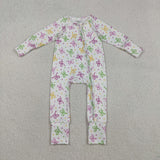 LR2735 baby bow long sleeve floral zipper romper