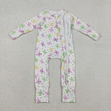 LR2735 baby bow long sleeve floral zipper romper