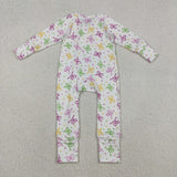LR2735 baby bow long sleeve floral zipper romper