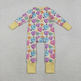 LR2778 baby girls Valentine's Day zipper yellow long sleeves romper