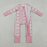 USA LR2781 baby girls stripe pink red bow zipper long sleeves romper