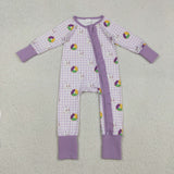 LR2783 baby girls Maidi Gras checkered floral zipper long sleeves romper